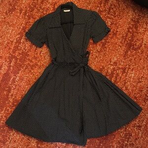 Polka Dot Wrap Midi Dress in Black and White